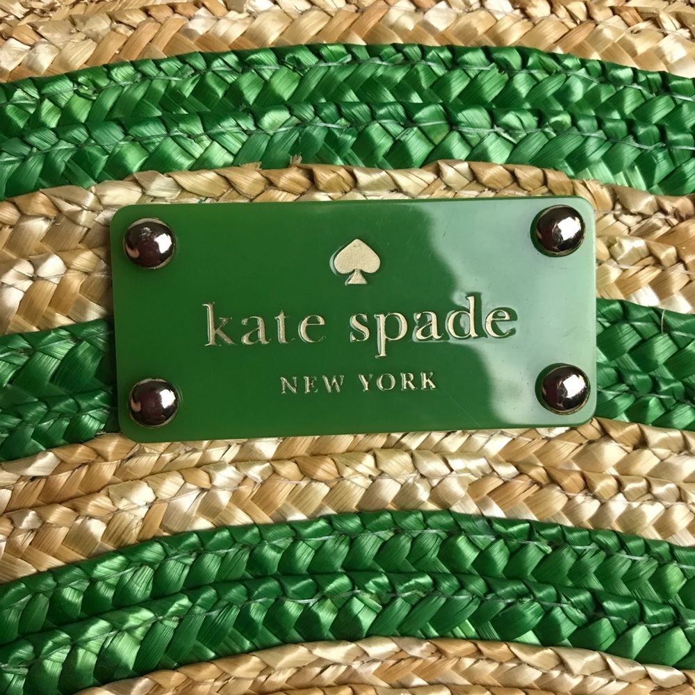 Kate Spade Lawn Party Reign Large Straw Half Moon Tote Green Beach Pool Vacation - Picture 6 of 8